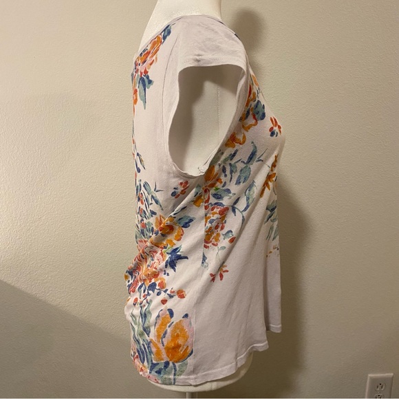 Anthropologie Meadow Rue Linen Blend Floral T-Shirt - Picture 3 of 13